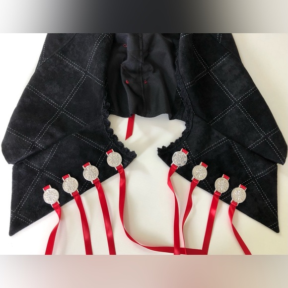 Black, faux,suede corset, Bustiers, vest, with faux white stitching detail szS-M - Picture 7 of 16